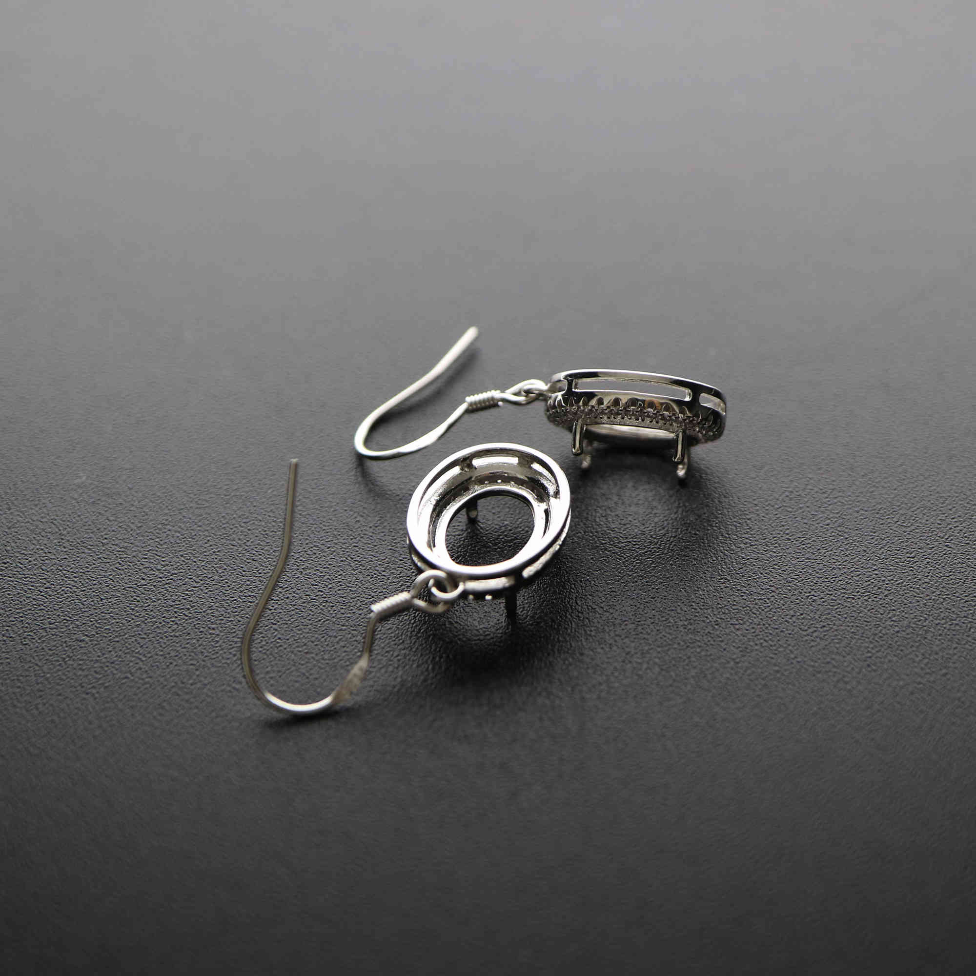 1Pair Multiple Size Oval Bezel Solid 925 Sterling Silver DIY Prong Hook Earrings Settings Bezel 1702197 - Click Image to Close